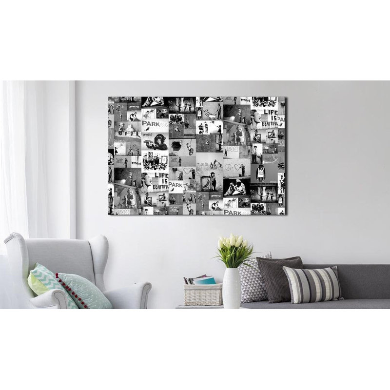 Collage sur toile Koye Banksy, H 16 po x l 24 po