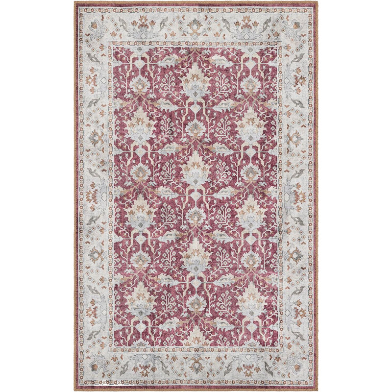 Tapis traditionnel de couleur rouge bourgogne Guljan, Rectangle 3 pi 6 po x 5 pi 6 po