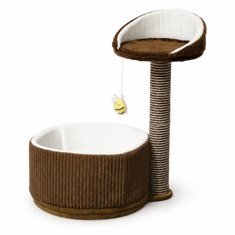 Arbre à chat tout-en-un compact pour petits appartements, Brun