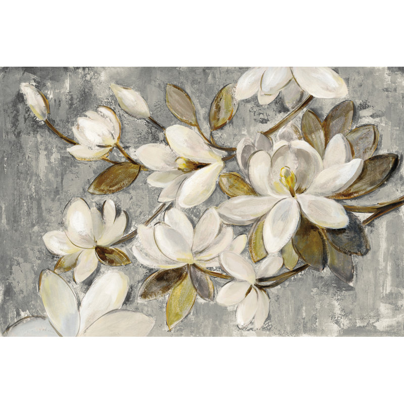 Magnolia simplicité gris neutre, H 8 po x l 12 po, Impression encadrée avec passe-partout, Noir