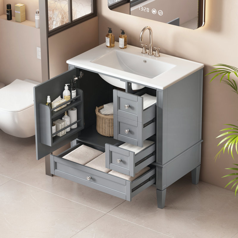 Meuble-lavabo 30 po avec lavabo en céramique, Gris