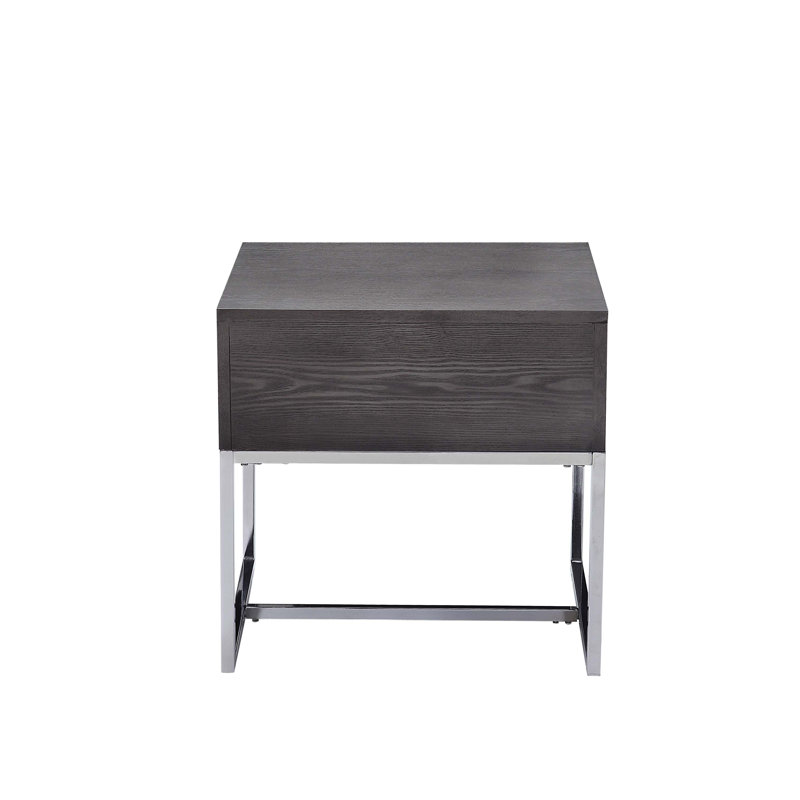 Modern Gray Oak & Chrome Rectangular End Table with Storage