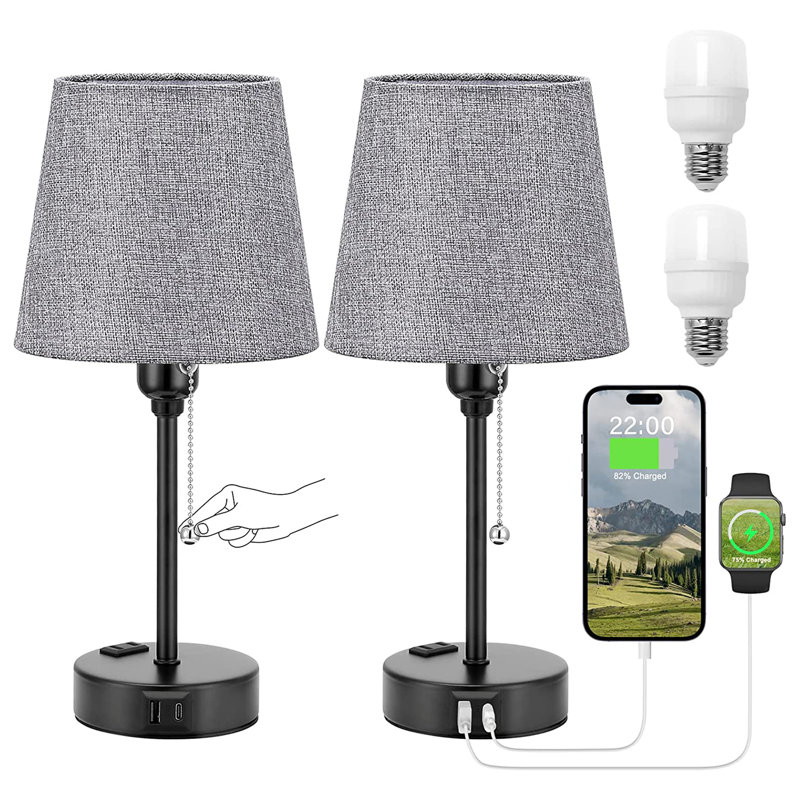 Metal USB Table Lamp, Grey