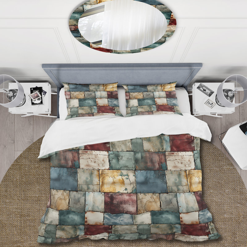 Ensemble de housse de couette Rustic Modern Cubic Farmhouse Planks II, Housse de couette pour grand lit et 2 taies décor