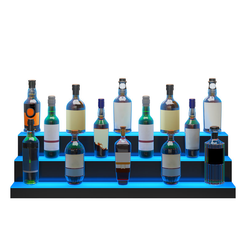 VEVOR LED Lighted Liquor Bottle Display Bar Shelf RF & App Control 30" 3-Step, 10" H x 40" W x 12" D