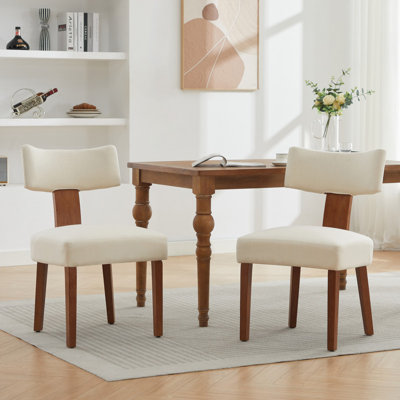 Modern Armless Dining Chairs Set of 2 - Curved Wingback Design with Solid Wood Legs and Linen Upholstery