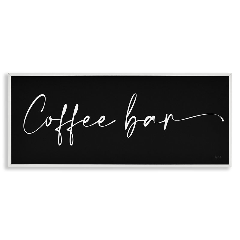 " Coffee Bar Classy Script Text Black Background Sign " by Lux + Me Designs, 10" H x 24" W x 1.5" D, White