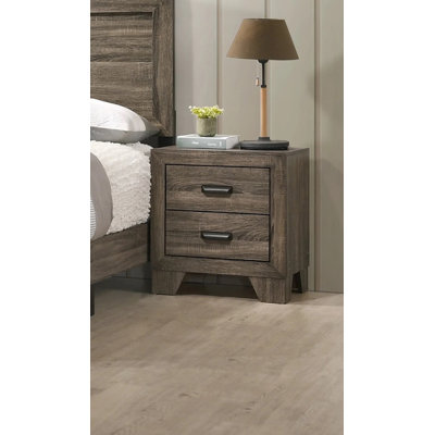 1Pc Transitional 2-Drawer Nightstand With Metal Hardware