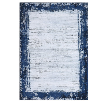 Machine Washable Rugs Bordered Modern Non-Slip Low Pile Rubber Backing Indoor Area Rug for Living Room Bedroom Kitchen Dining Room
