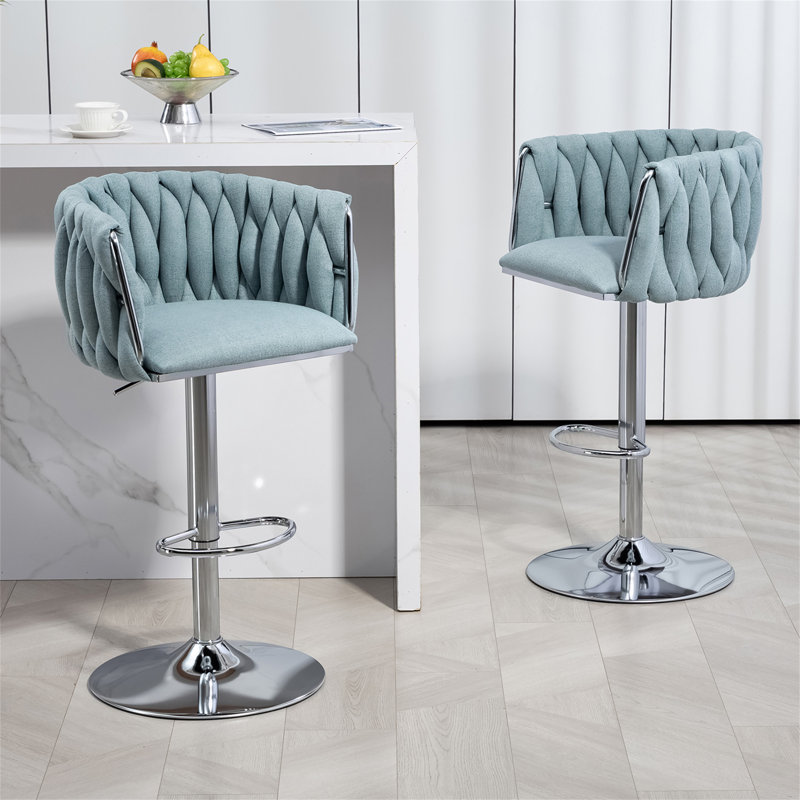 360° Fabric Cover Swivel Bar Stools Set Of 2 (No Including  Table), Blue