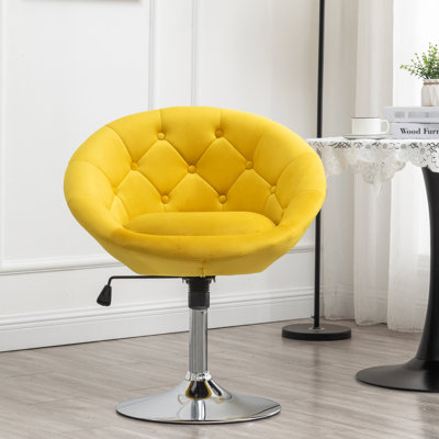 Chaise en velours à base hydraulique en jaune avec détails et fonction pivotante, l 28,13 po x P 24 po 32 po à H 38,25 po