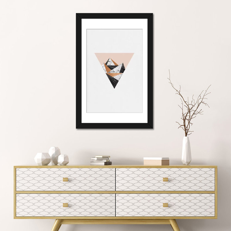 «Geo Landscape Triangle», impression sur toile, H 24 po x l 16 po x P 1 po, Papier d'art encadré noir, Blanc