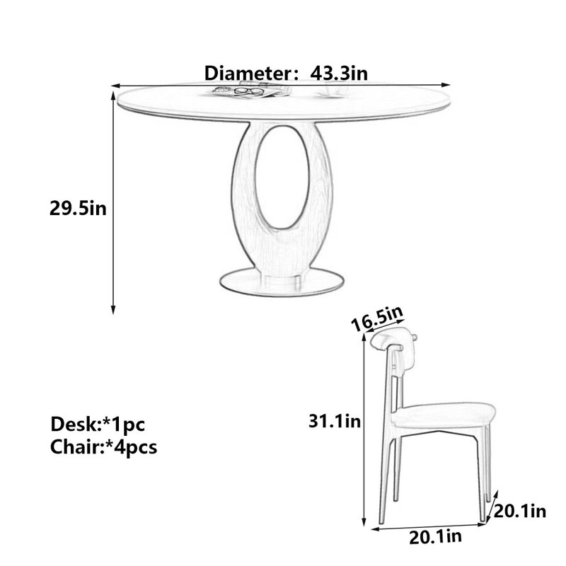 Table de salle à manger Modern, 29,5 po H x 43,3 po L x 43,3 po l
