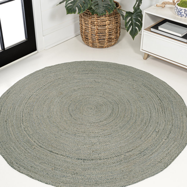 Ronke Zara Braided Coastal Cottage Round Jute Gray Rug
