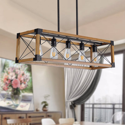 Luminaire suspendu rectangulaire style campagnard à 5 lumières Chandelier