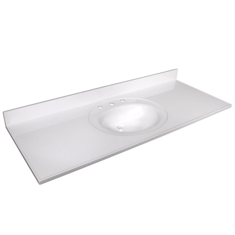 61-Inch Solid White Cultured Marble Vanity Top with Backsplash