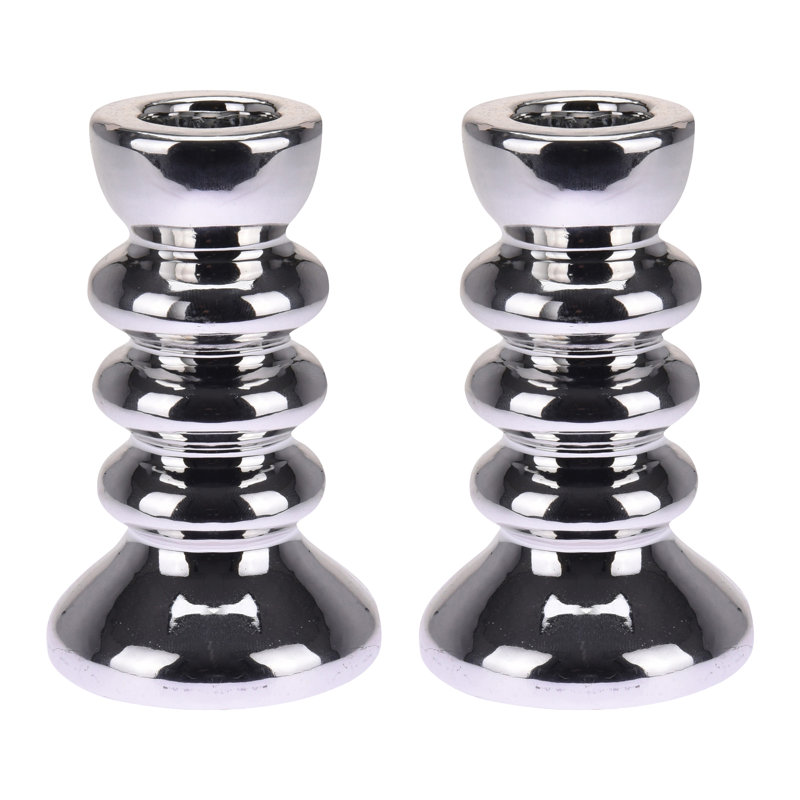 2 Piece Concrete / Cement Tabletop / Centrepiece Candlestick Set, 10cm H x 6cm W x 6cm D, Silver, Yes