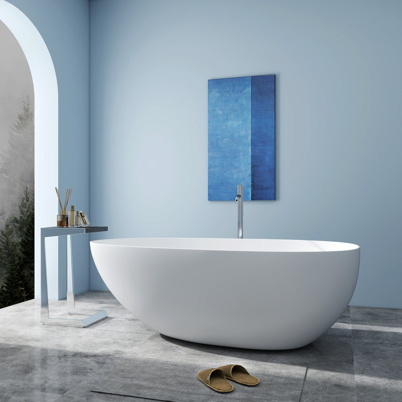67'' x 33'' Freestanding Soaking Solid Surface Bathtub, White
