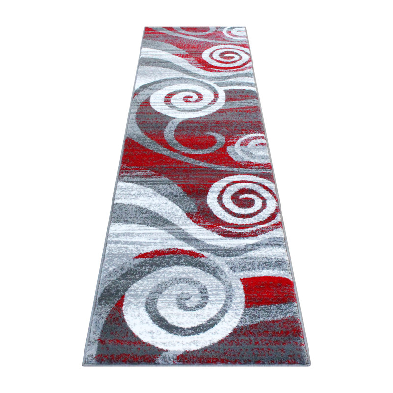 Tapis à motif de tourbillon moderne Aliodja, Tapis de couloir 2 pi x 7 pi 3 po