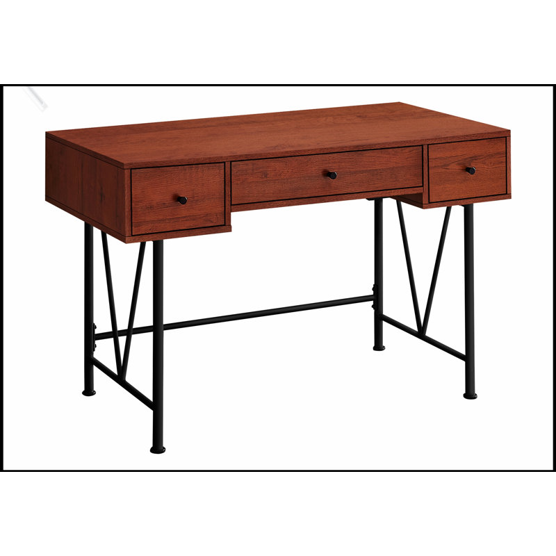Bureau d'ordinateur transitionnel avec tiroirs de rangement, idéal pour le bureau à domicile et les espaces de travail modernes, combinant style et fonctionnalité.
