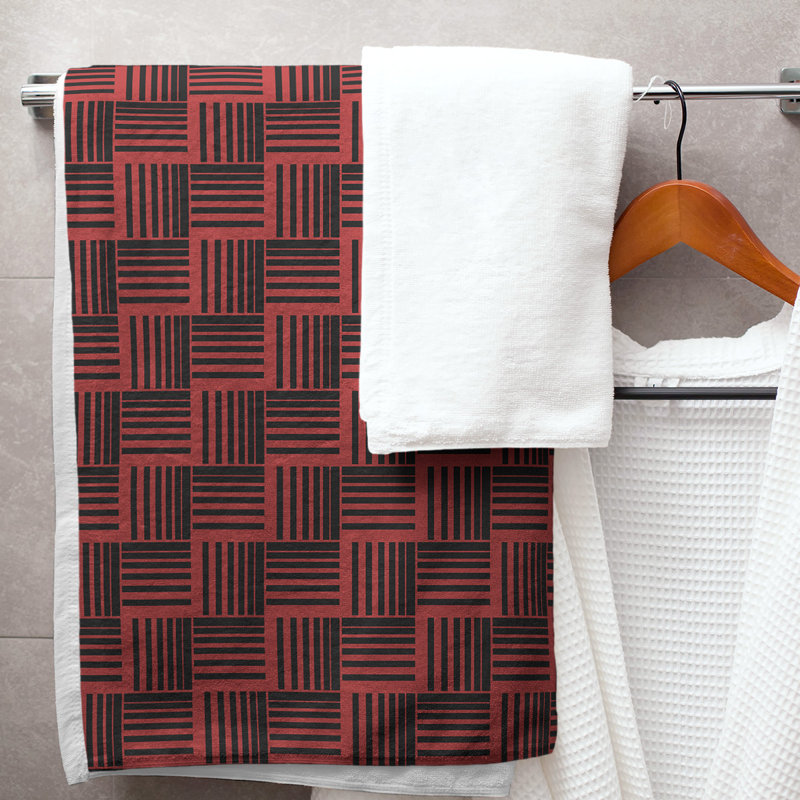 Serviette de bain à rayures Baskettressée classique, Brun clair/noir