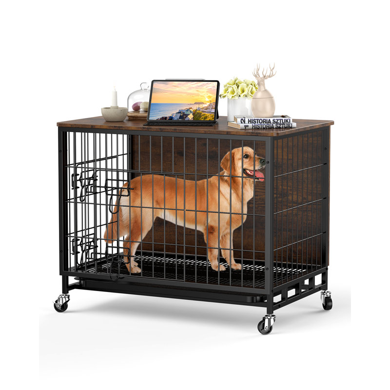 Niche pour chien en bois massif Eugeniya, Brun / noir, 25.2" H x 32.5" W x 21.9" D