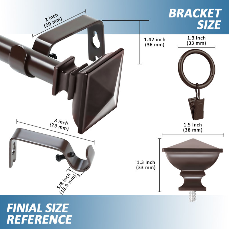 Tringle à rideaux simple ajustable Plemmons, H 0,625 po x l 48 po x P 0,625 po, Bronze