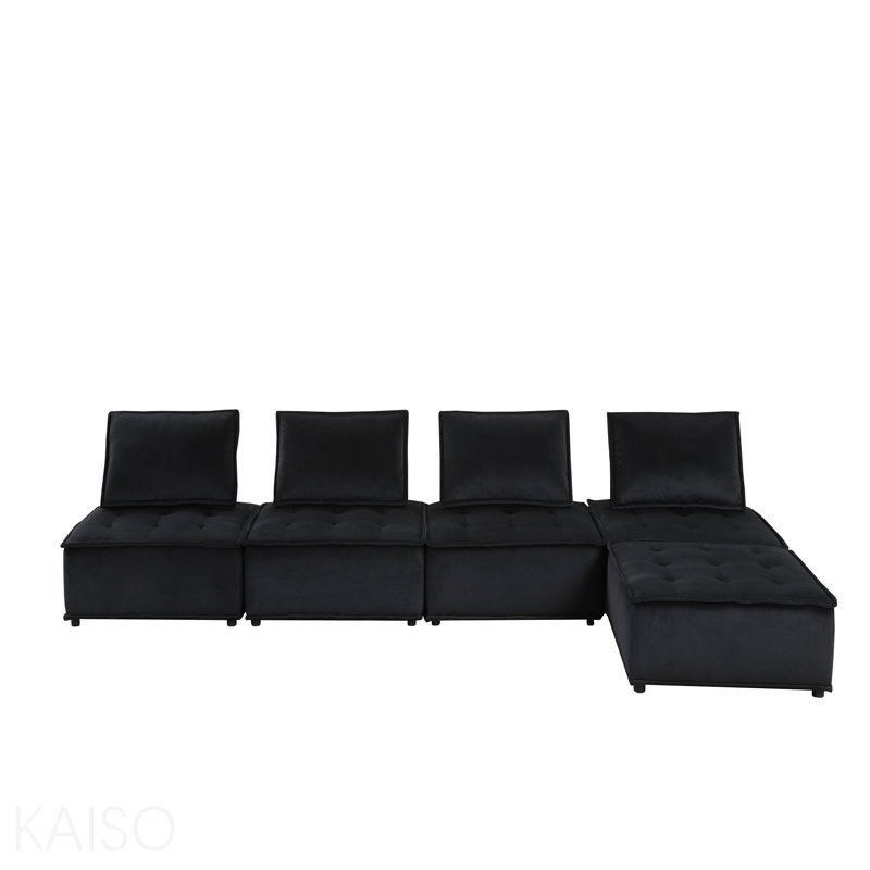 Basic Sectional Sofa, 160" Velvet 5 Pc  Sofa Ottoman