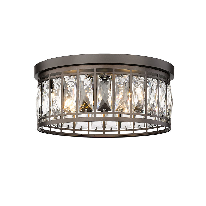 Crystal Flush Mount Ceiling Light, Contemporary Ceiling Lighting Fixture, E12 3-Lights Industrial Close To Ceiling Lighting For Bedroom, Living Room, Kitchen Island (Oil Rubbed Bronze)