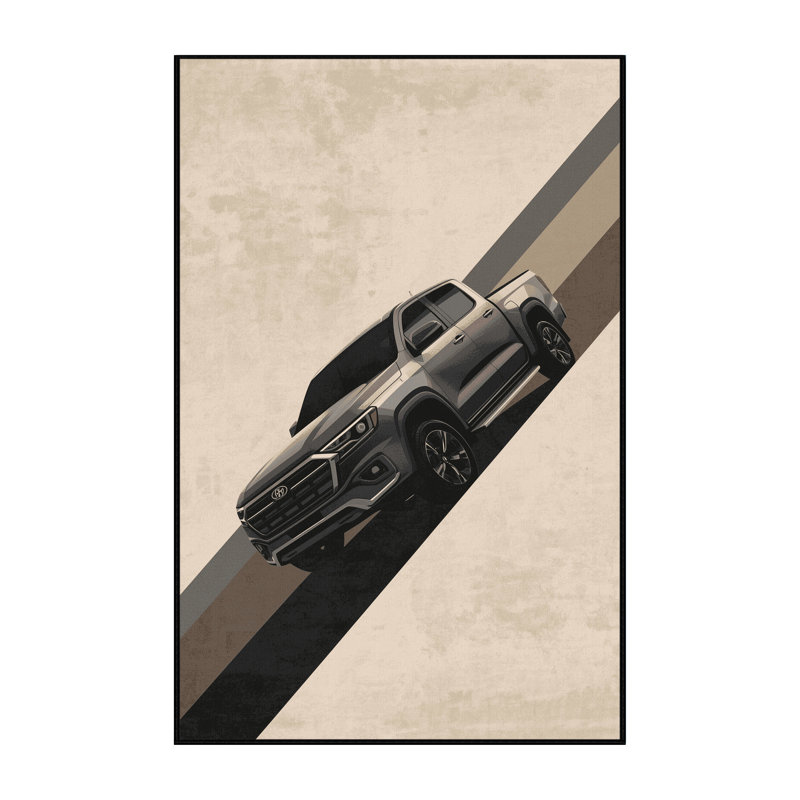 Machine Washable Eldred Modern Pickup Truck Modern Rug in Beige – Black Binding, 7x10
