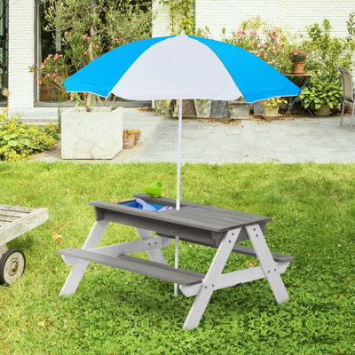 Outdoor Table With Detachable Umbrella - 31 Sand Water And Picnic For Backyard Recreational Play ' Wooden Adjustable Fun Moments