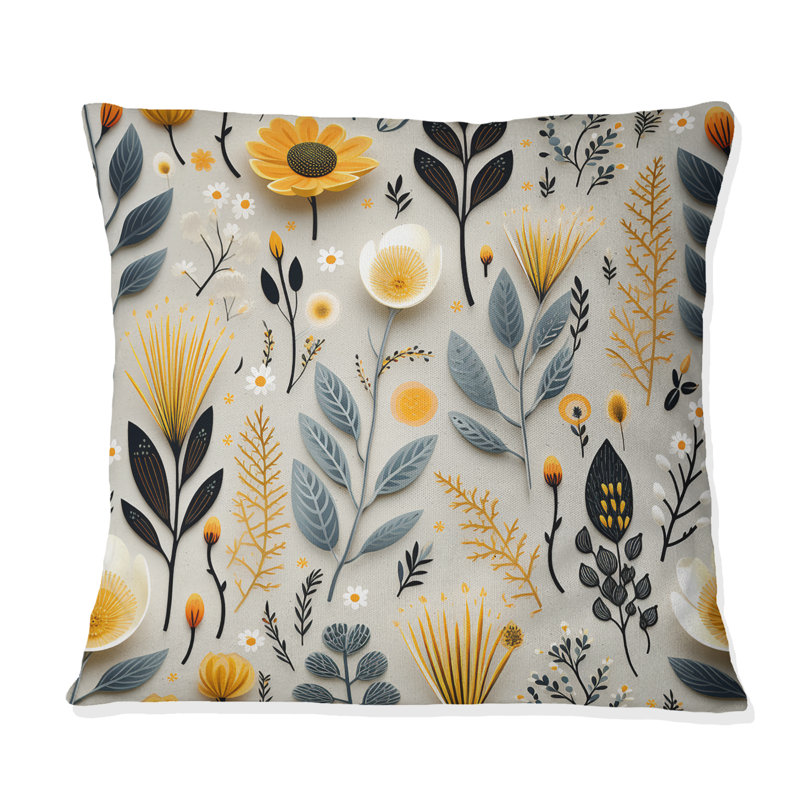 Nature's Exquis Floral Collage II - Coussin décoratif imprimé floral, H 16 po x l 16 po