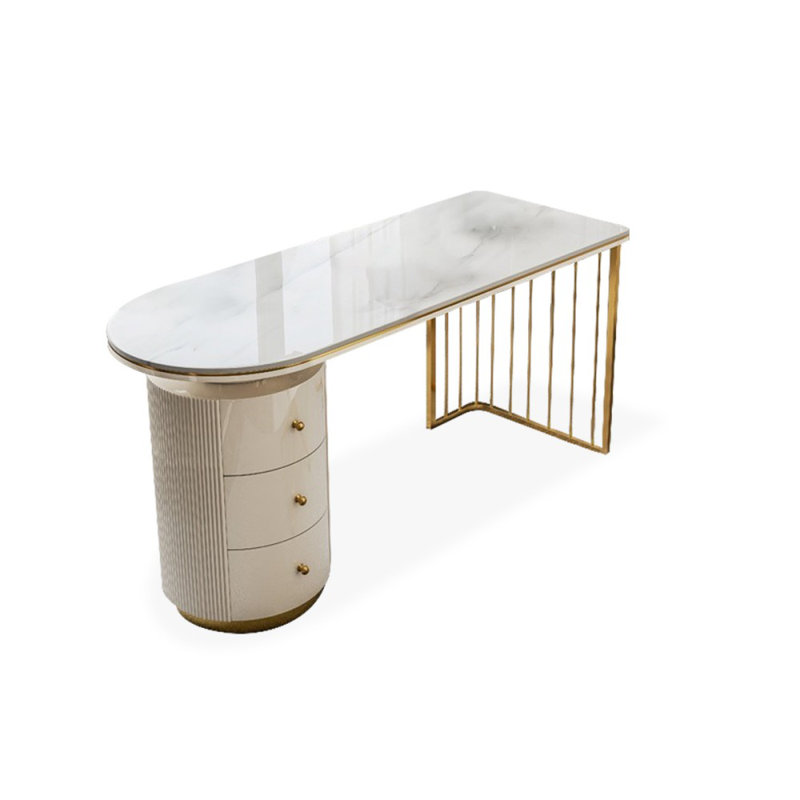 White Rectangular Manufactured Wood with 3 drawers desk, 29.53" H x 55.12" W x 27.56" D