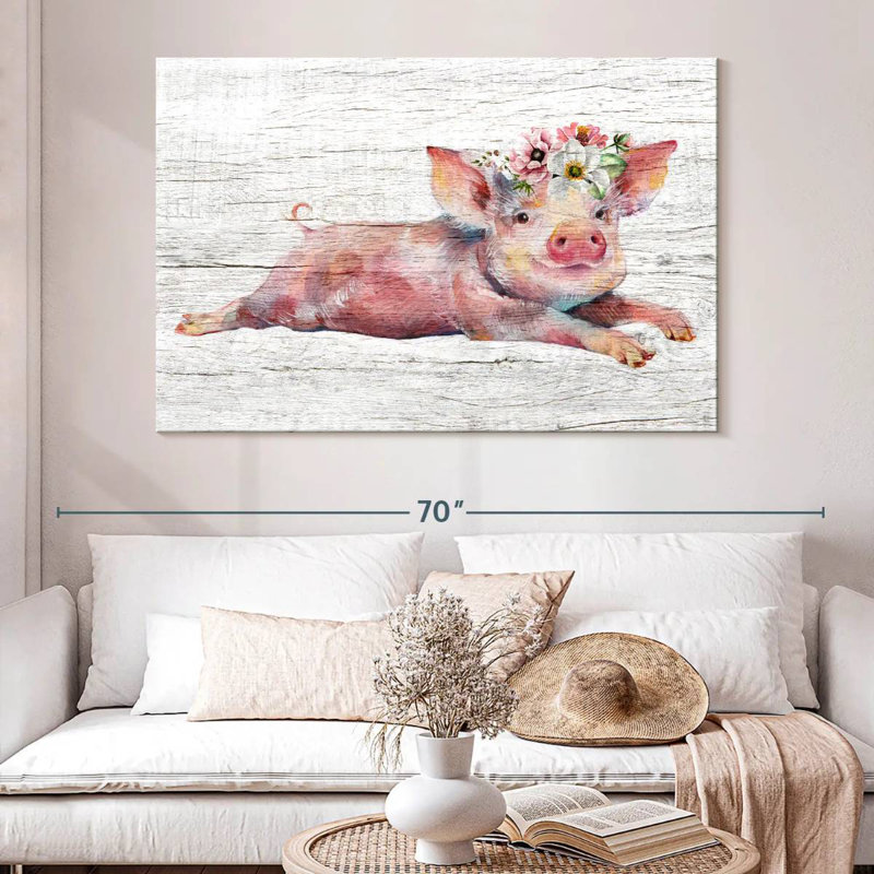 Cochon floral en bois Brampt, H 34 po x l 51 po