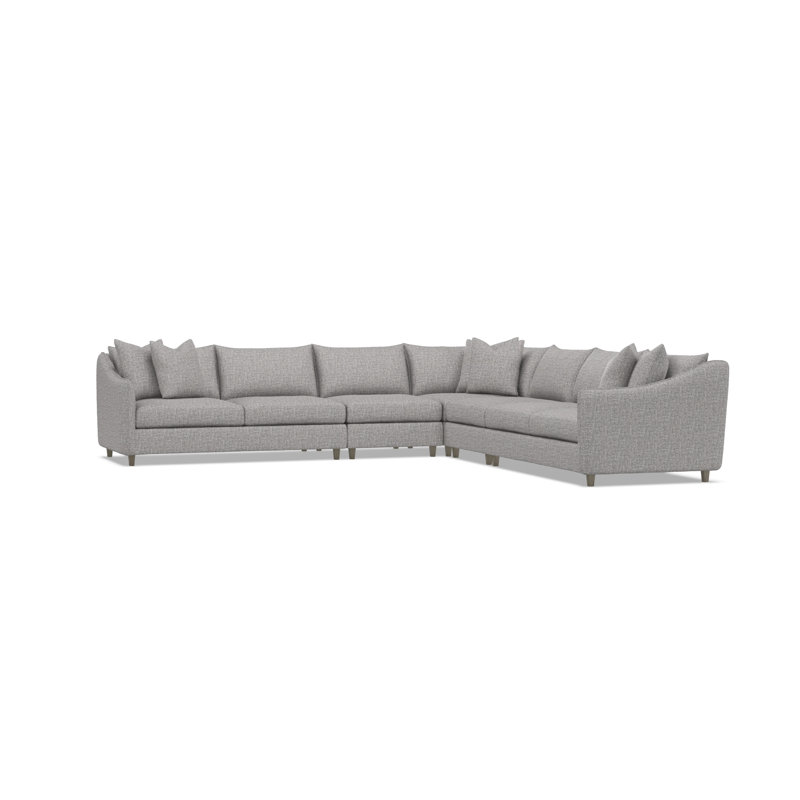 Joli Sectional, Light Gray Polyester, 32.5" H x 137.5" W x 137.5" D, Dark Brown Wood