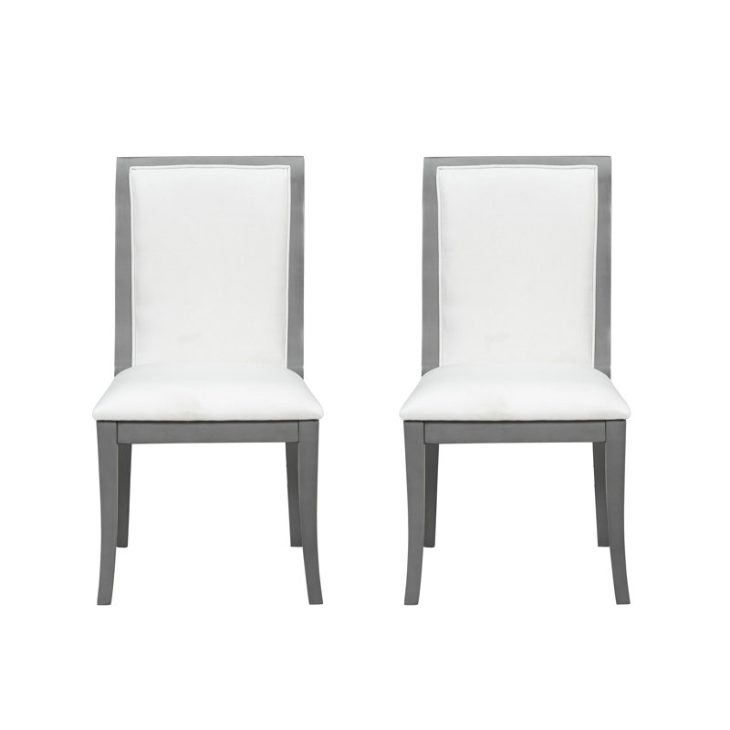 Ensemble de 2 chaises de salle à manger rembourrées à finition chêne gris - Élégantes chaises d'appoint traditionnelles en tissu avec lignes courbes