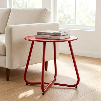 18" Red Steel Patio Side Table