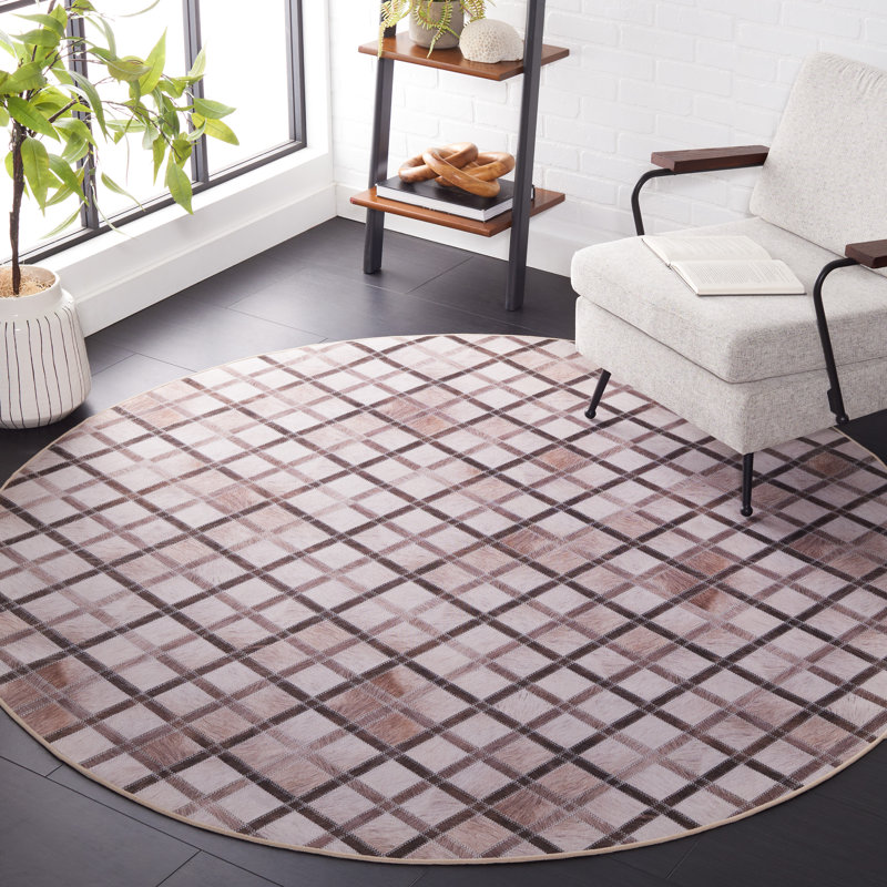Faux Hide Performance Machine Washable Geometric Rug, Round 6'
