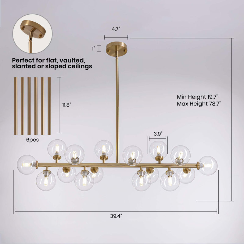 Jewellia 16 - Light Dimmable Glass Sputnik Modern Linear Chandelier