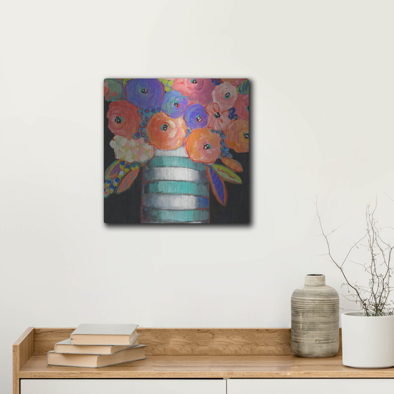 «Orange, mauve et rayures» par Holly Wojhan, H 12 po x l 12 po
