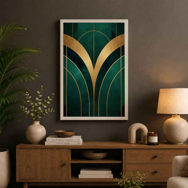 Symmetry Art Deco 1 Piece Wrapped Canvas Wall Art, 36x24 - 91.4 x 61.0 cm, White Border