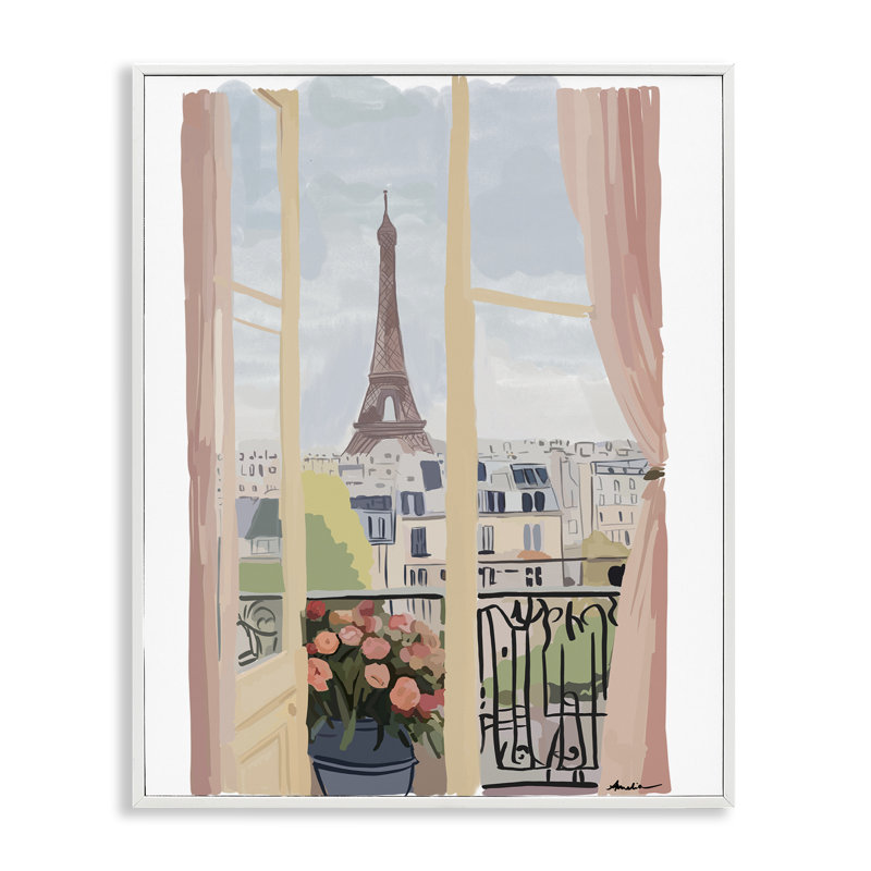 Vue de la fenêtre parisienne, art giclée par Amelia Noyes, H 30 po x l 24 po, Estampe numérique encadrée blanc bord de mer