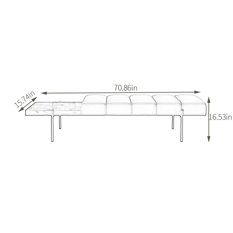 Banc rembourré en cuir véritable Marshilah, H 16,53 po x l 70,86 po x P 15,74 po
