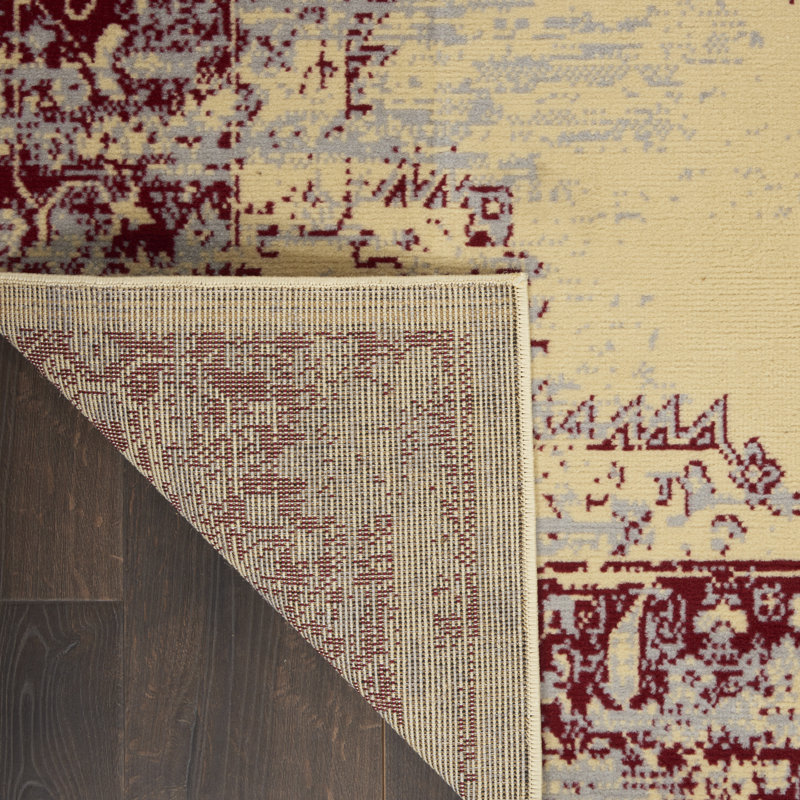 Burnie Oriental Cream/Red Area Rug, Rectangle 7'10" x 9'10"