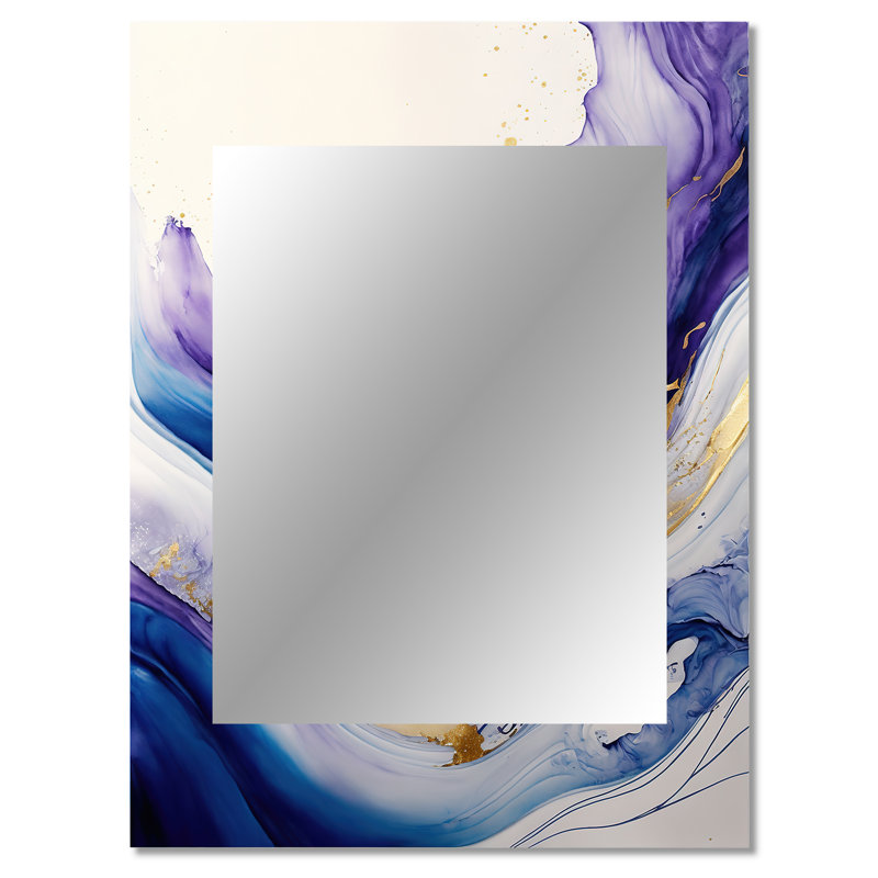 Blue, Gold And Purple Splash Paint I - Abstract Spirals Wall Mirror, Blue Decorative Mirror, Printed Metal Art, 40" x 30"