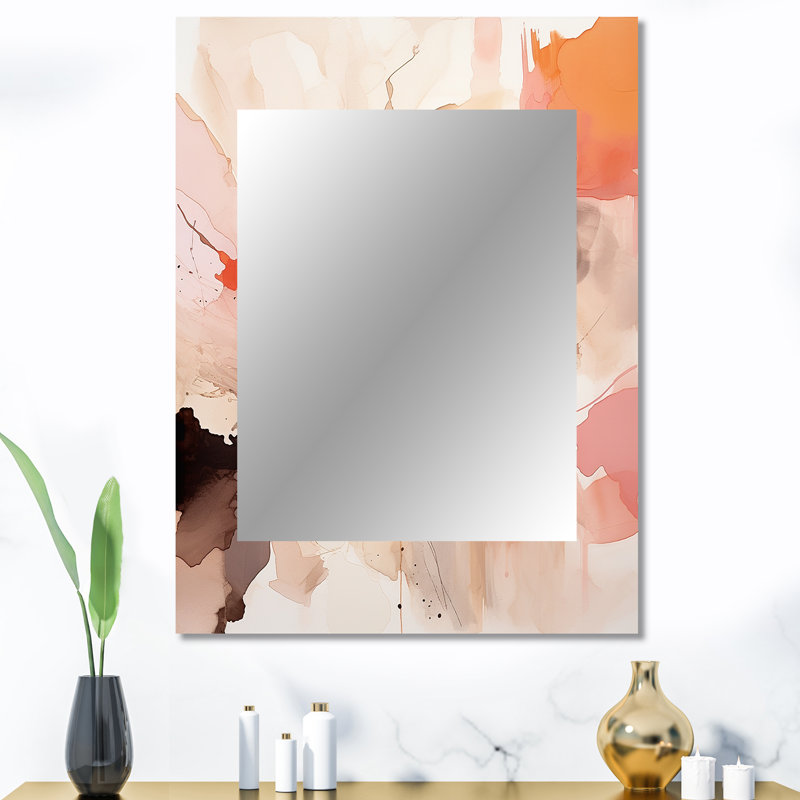 «Distant Clouds Abricot Crush Infusion III», miroir décoratif de formes abstraites, miroir mural rose, impression d'art en métal