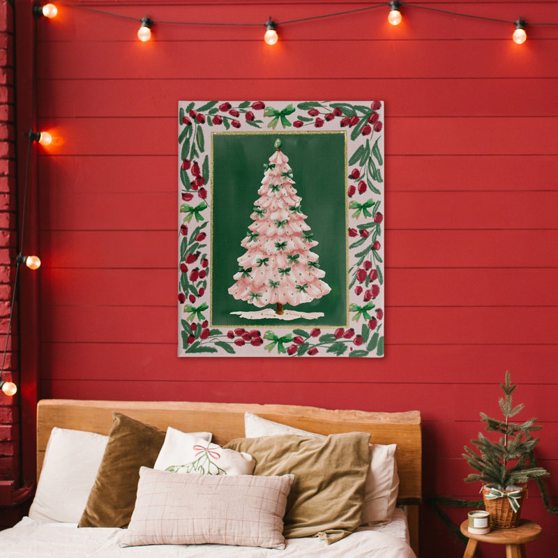 Toile de Noël avec bordure de sapin de Noël, design par Yen, H 48 po x l 36 po