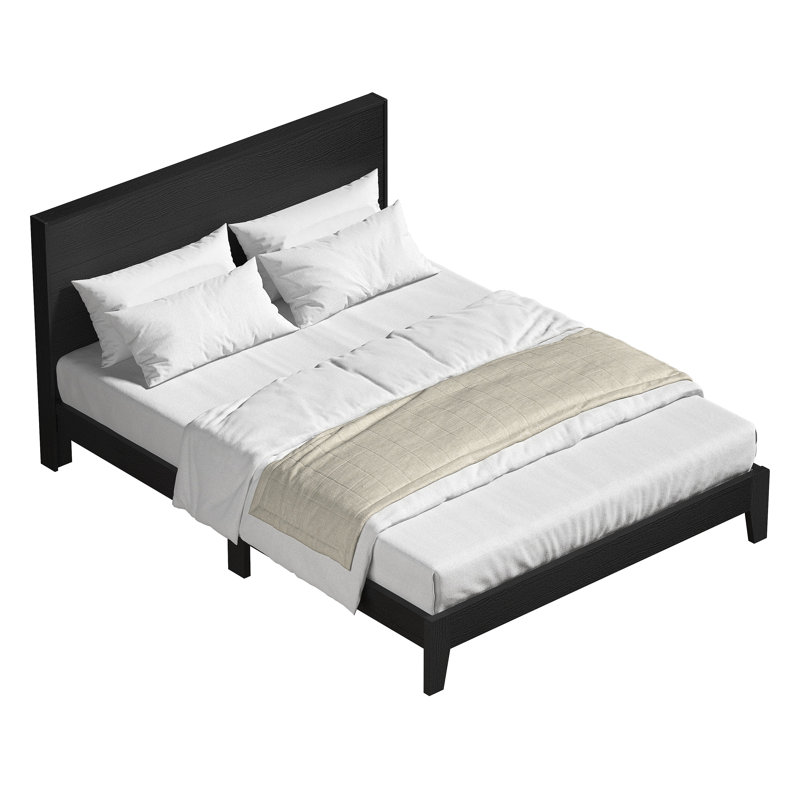 Allyannah Levison Platform Bed With Headboard, King, Ivory/Knotty oak