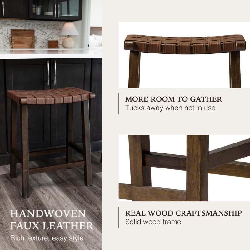 Maven Lane Noah Backless Stool Upholstered with Faux Leather, Aged Brown, Counter Stool (26.20" Seat Height)