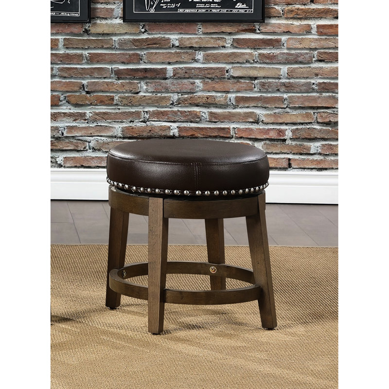 De 2 tabourets pivotants transitionnels en similicuir brun - rotation à 360 degrés, garniture cloutée, structure en bois massif pour la maison, 2 pièces, salle à manger ronde, cuir, structure, H 19,5 po